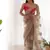 Beige butterfly net with chain stitch embroidered work saree with blouse