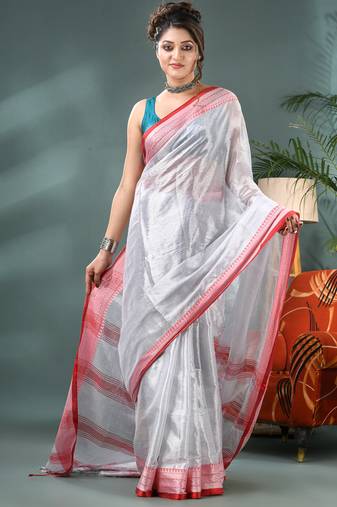 Desh bidesh cotton silk handloom saree, tissue silk with blouse piece saree with blouse piece