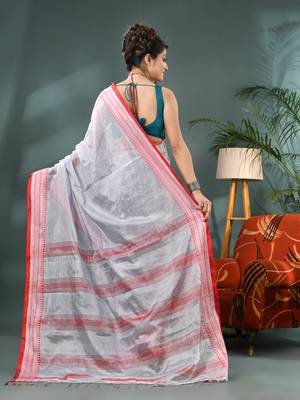 Desh bidesh cotton silk handloom saree, tissue silk with blouse piece saree with blouse piece 2