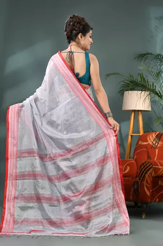 Desh bidesh cotton silk handloom saree, tissue silk with blouse piece saree with blouse piece
