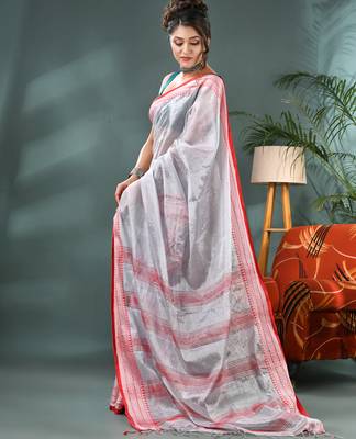 Desh bidesh cotton silk handloom saree, tissue silk with blouse piece saree with blouse piece 3