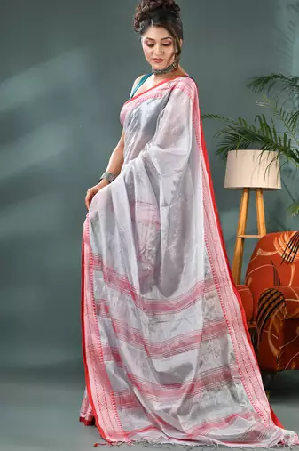Desh bidesh cotton silk handloom saree, tissue silk with blouse piece saree with blouse piece