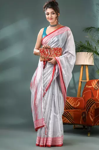 Desh bidesh cotton silk handloom saree, tissue silk with blouse piece saree with blouse piece