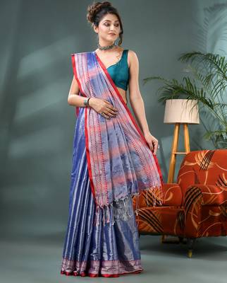 Desh bidesh cotton silk handloom saree, tissue silk with blouse piece saree with blouse piece 1