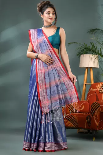 Desh bidesh cotton silk handloom saree, tissue silk with blouse piece saree with blouse piece