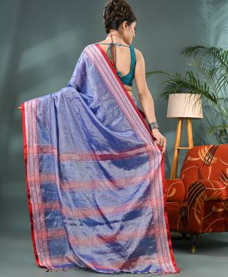 Desh bidesh cotton silk handloom saree, tissue silk with blouse piece saree with blouse piece 2