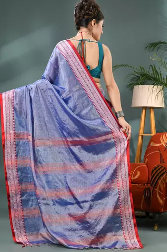 Desh bidesh cotton silk handloom saree, tissue silk with blouse piece saree with blouse piece