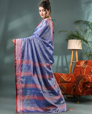 Desh bidesh cotton silk handloom saree, tissue silk with blouse piece saree with blouse piece 3