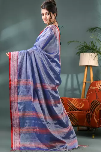 Desh bidesh cotton silk handloom saree, tissue silk with blouse piece saree with blouse piece