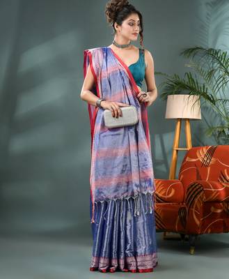 Desh bidesh cotton silk handloom saree, tissue silk with blouse piece saree with blouse piece 4