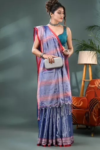 Desh bidesh cotton silk handloom saree, tissue silk with blouse piece saree with blouse piece