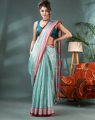 Desh bidesh cotton silk handloom saree, tissue silk with blouse piece saree with blouse piece 1