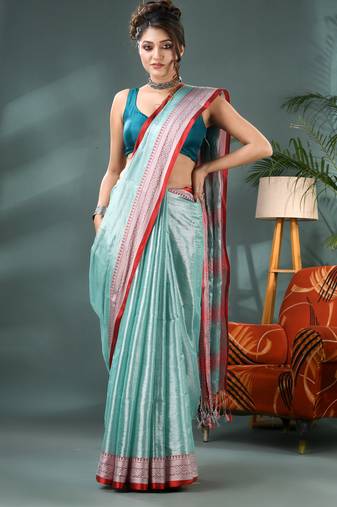 Desh bidesh cotton silk handloom saree, tissue silk with blouse piece saree with blouse piece