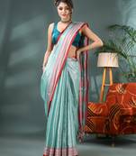 Desh bidesh cotton silk handloom saree, tissue silk with blouse piece saree with blouse piece