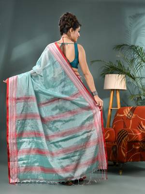 Desh bidesh cotton silk handloom saree, tissue silk with blouse piece saree with blouse piece 2
