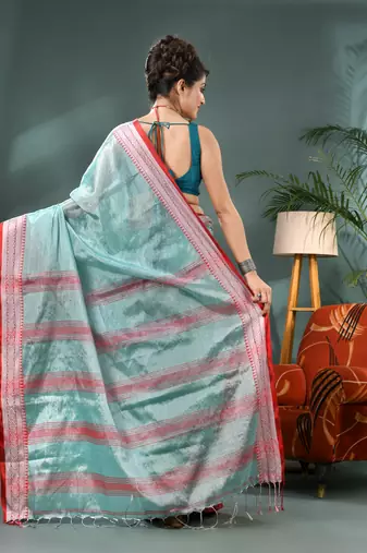 Desh bidesh cotton silk handloom saree, tissue silk with blouse piece saree with blouse piece