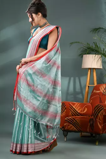 Desh bidesh cotton silk handloom saree, tissue silk with blouse piece saree with blouse piece
