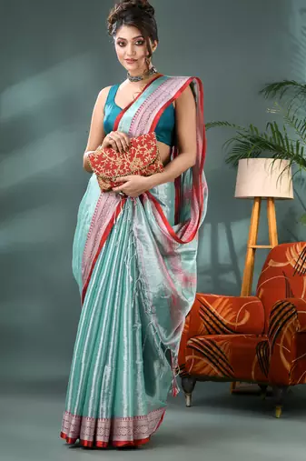 Desh bidesh cotton silk handloom saree, tissue silk with blouse piece saree with blouse piece