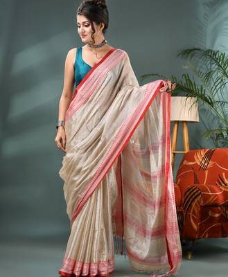 Desh bidesh cotton silk handloom saree, tissue silk with blouse piece saree with blouse piece 1