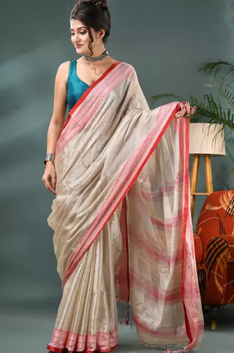 Desh bidesh cotton silk handloom saree, tissue silk with blouse piece saree with blouse piece