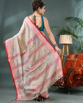 Desh bidesh cotton silk handloom saree, tissue silk with blouse piece saree with blouse piece 2