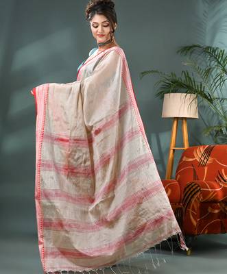 Desh bidesh cotton silk handloom saree, tissue silk with blouse piece saree with blouse piece 3