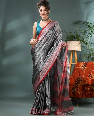 Desh bidesh cotton silk handloom saree, tissue silk with blouse piece saree with blouse piece 1