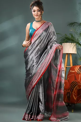 Desh bidesh cotton silk handloom saree, tissue silk with blouse piece saree with blouse piece