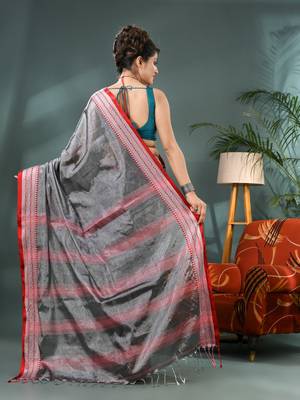 Desh bidesh cotton silk handloom saree, tissue silk with blouse piece saree with blouse piece 2