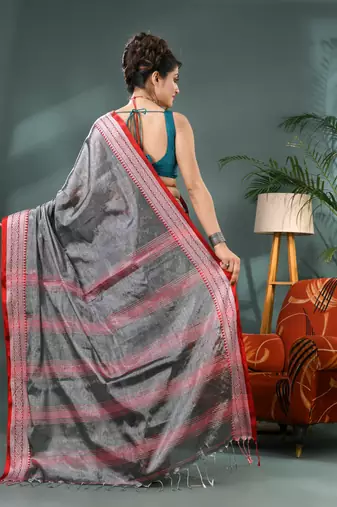 Desh bidesh cotton silk handloom saree, tissue silk with blouse piece saree with blouse piece