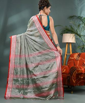 Desh bidesh cotton silk handloom saree, tissue silk with blouse piece saree with blouse piece 2