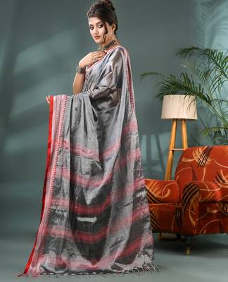 Desh bidesh cotton silk handloom saree, tissue silk with blouse piece saree with blouse piece 3