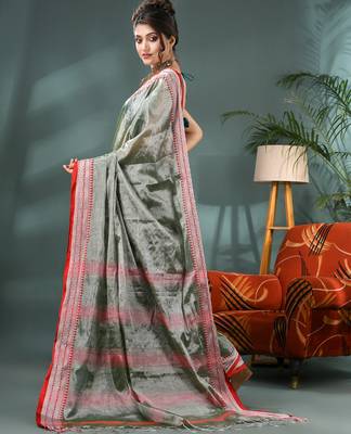 Desh bidesh cotton silk handloom saree, tissue silk with blouse piece saree with blouse piece 3