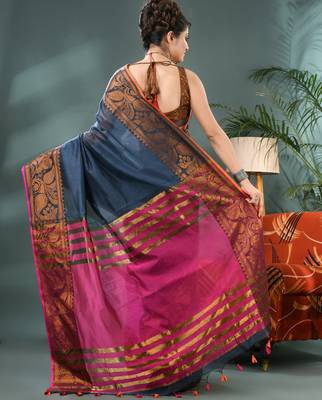 cotton silk banarasi  sarees, pure silk kanjivaram cotton saree with blouse piece 2