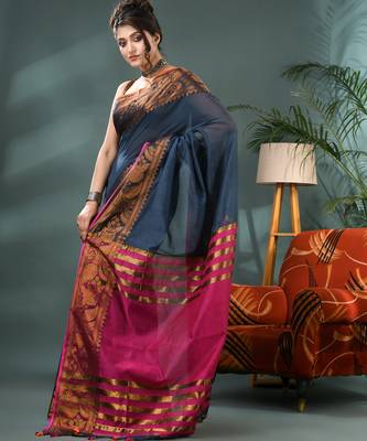 cotton silk banarasi  sarees, pure silk kanjivaram cotton saree with blouse piece 3