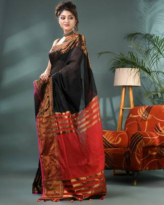 cotton silk banarasi  sarees, pure silk kanjivaram cotton saree with blouse piece 3