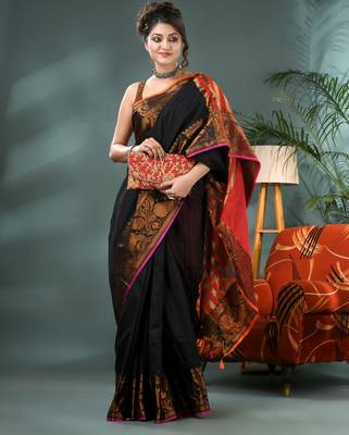 cotton silk banarasi  sarees, pure silk kanjivaram cotton saree with blouse piece 4
