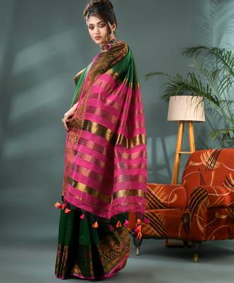 cotton silk banarasi sarees,silk kanjivaram handloom cotton saree with blouse piece 3