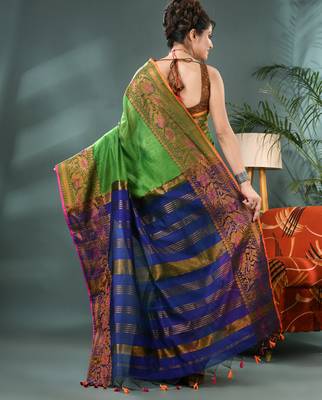 cotton silk banarasi sarees,silk kanjivaram handloom cotton saree with blouse piece 3