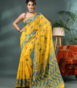 yellow resham dhakai jamdani saree, soft silk pure handloom cotton saree