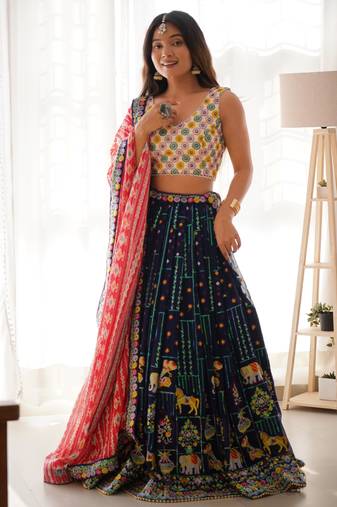 Blue Lehenga Choli Set with Thread & sequin Work