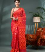 red resham dhakai jamdani saree, soft silk pure handloom cotton saree