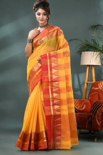 red cotton handloom sarees with zari temple design tant saree