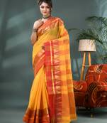 red cotton handloom sarees with zari temple design tant saree