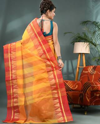 red cotton handloom sarees with zari temple design tant saree 2