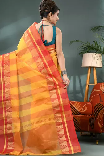 red cotton handloom sarees with zari temple design tant saree