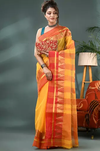 red cotton handloom sarees with zari temple design tant saree