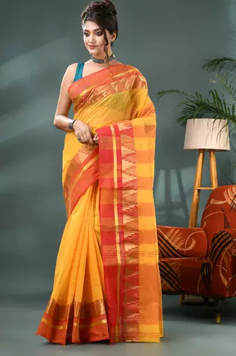 red cotton handloom sarees with zari temple design tant saree