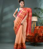 red cotton handloom sarees with zari temple design tant saree