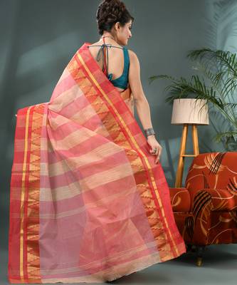 red cotton handloom sarees with zari temple design tant saree 2